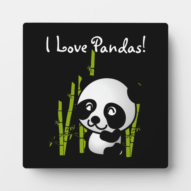 Plaque Photo I Love Pandas Panda ours avec bambou (Devant)