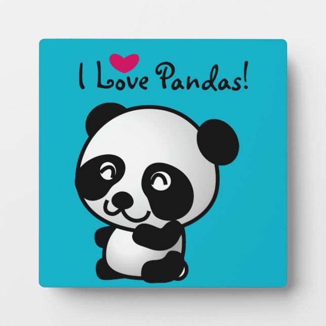 Plaque Photo I Love Pandas Panda ours de coeur (Devant)