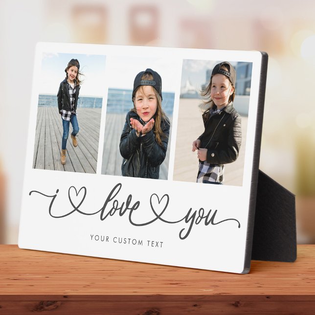 Plaque Photo I Love You Modern Heart Script Photo Collage (Créateur téléchargé)
