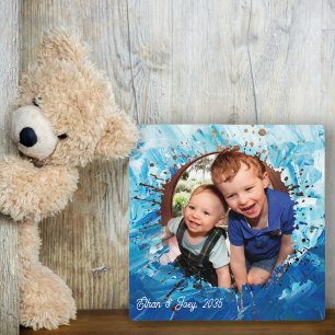 Plaque Photo Idée de cadeau de famille Tache de peinture bleue