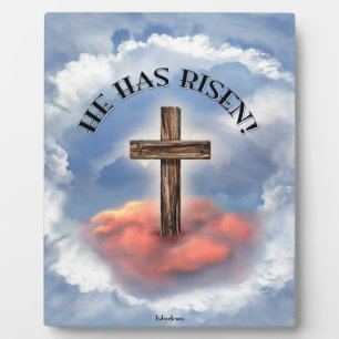 Plaque Photo Il Est Ressuscité Rugged Cross Avec Nuages