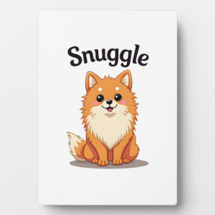 Plaque Photo Illustration de chien mignon Pomeranian câlin vint