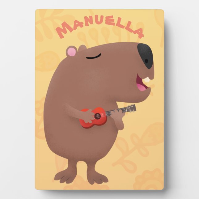 Plaque Photo Illustration de dessin animé de capybara ukulele (Devant)