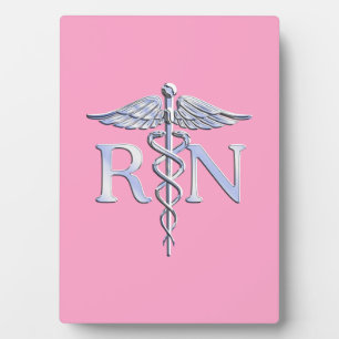 Plaque Photo Infirmière inscrite RN Caduceus sur Décor rose cla
