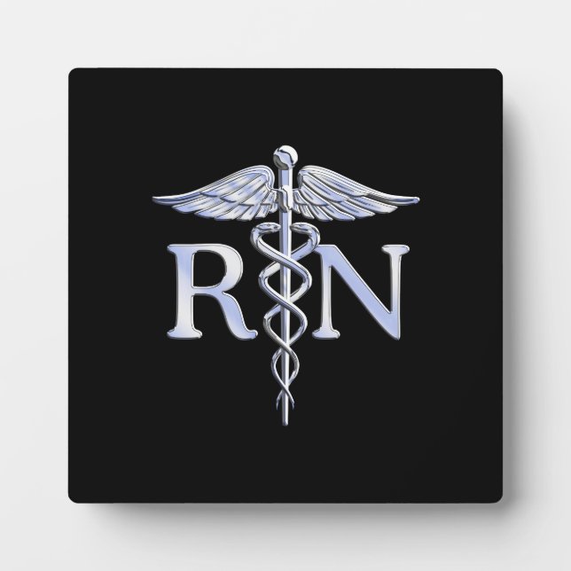 Plaque Photo Infirmière inscrite RN Silver Caduceus en noir (Devant)