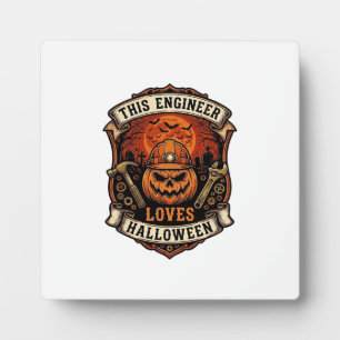 Plaque Photo Ingénieur aime Halloween Citrouille Casque Marteau
