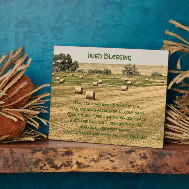 Plaque Photo Irish Blessing Hay Bales in a Field (Côté)