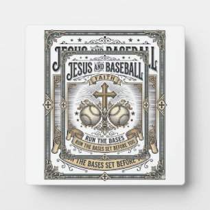 Plaque Photo Jésus et baseball Vintage chrétien