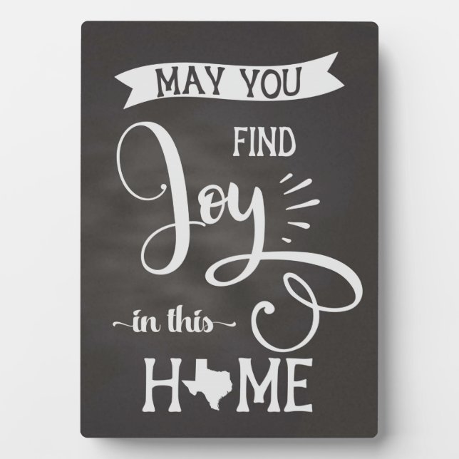 Plaque Photo Joie dans ce Home Texas Style - Chalkboard (Devant)