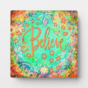 Plaque Photo Joli Aqua Floral Whimsical Boho Croire