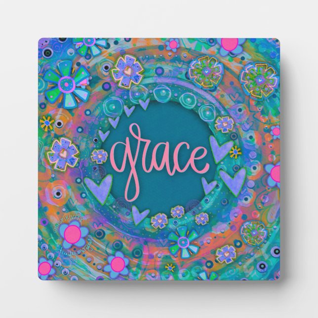 Plaque Photo Joli bleu Floral Inspiration Grace Easel (Devant)