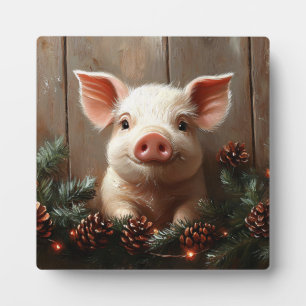 Plaque Photo Joli cochon de Noël peinture rustique