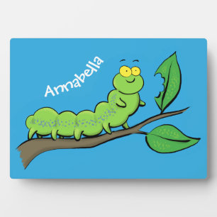 Plaque Photo Joli dessin animé de chenille verte mignonne