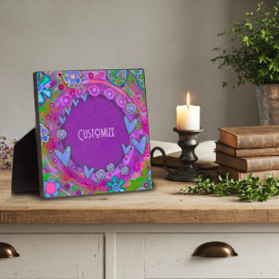 Plaque Photo Joli Floral Purple Heart Boho UN MOT