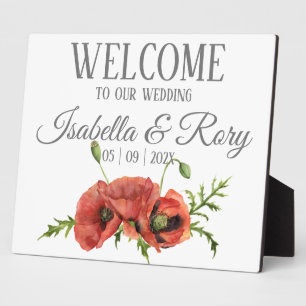 Plaque Photo Jolie aquarelle Rouge Poppies Mariages Bienvenue