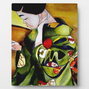Plaque Photo Jolie geisha avec kimono vert art original
