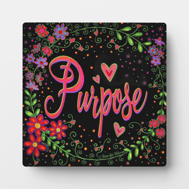 Plaque Photo Jolies fleurs de coeur Whimsical noir but (Devant)
