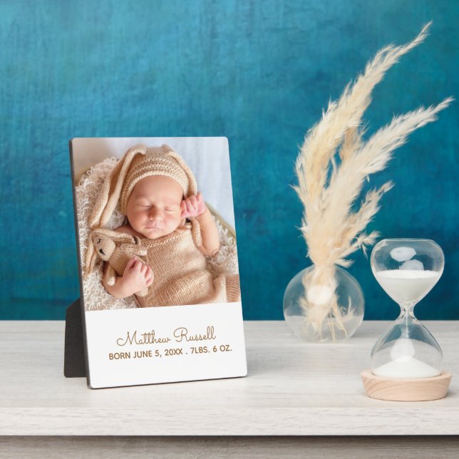 Plaque Photo Jolies Statistiques de Naissance de Bébé sur Photo (Côté)