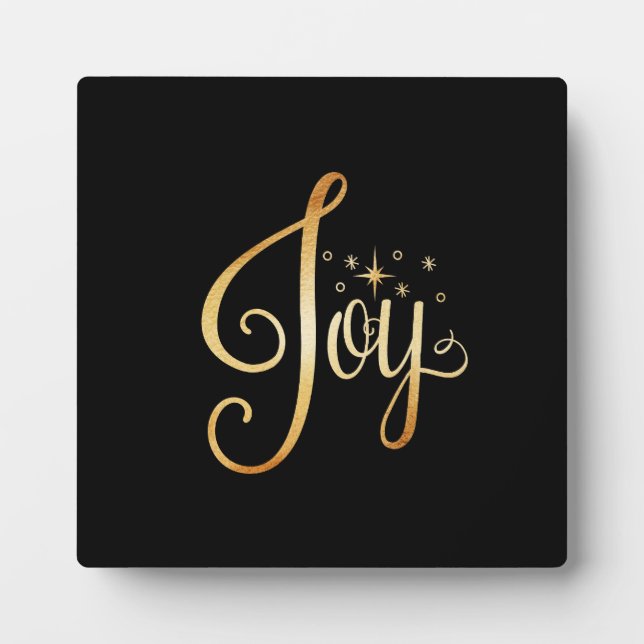 Plaque Photo "Joy" Black Gold Script Élégant vacances (Devant)