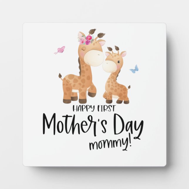 Plaque Photo Joyeuse fête des mères 🦒 Giraffe + Papillons (Devant)