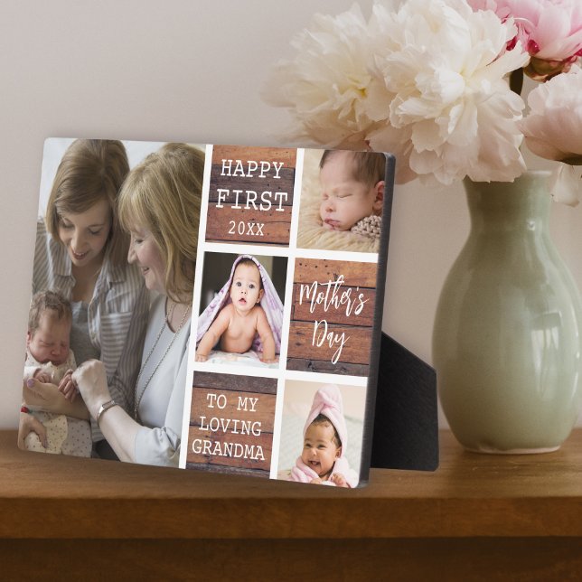 Plaque Photo Joyeuse fête des mères grand-mère 4 Photo Wood (Happy First Mother's Day Grandma 4 Photo Wood Plaque
)