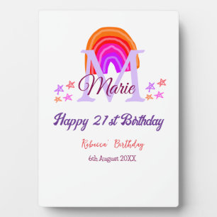 Plaque Photo Joyeux 21e anniversaire rose ajouter nom monogramm