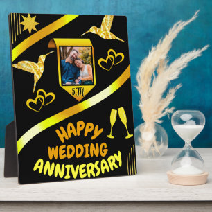 Plaque Photo Joyeux 5ème anniversaire de mariage Noir & Or Mode