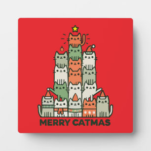 Plaque Photo Joyeux Catmas Cute Chat Noël Arbre de Noël