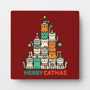 Plaque Photo Joyeux Catmas Cute Chat Noël Arbre de Noël