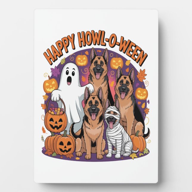 Plaque Photo Joyeux Halloween Berger Allemand (Devant)