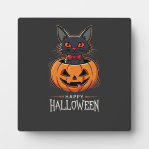 Plaque Photo Joyeux Halloween Chat Noir Design de Citrouille_1