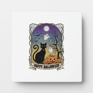 Plaque Photo Joyeux Halloween Chat Noir Fantômes Citrouilles_1