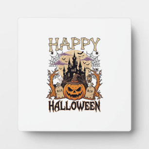 Plaque Photo Joyeux Halloween Citrouille Sorcière Chapeau Châte