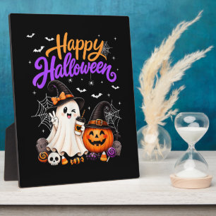 Plaque Photo Joyeux Halloween Gentil Fantôme Citrouille Effraya