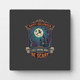 Plaque Photo Joyeux Halloween Sorcière Château Crânes Gras Boir