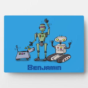 Plaque Photo Joyeux joli dessin de trois robots trio