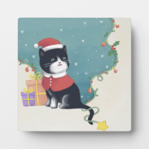 Plaque Photo Joyeux Noël : Art d'illustration de chat