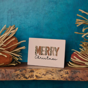 Plaque Photo "Joyeux Noël" Bloc de couleur moderne Leopard Boho