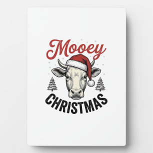Plaque Photo Joyeux Noël Vache Chapeau de Père Noël Gravure Vin