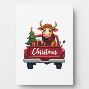Plaque Photo Joyeux Noël Vache des Highlands Sapin de Noël Roug