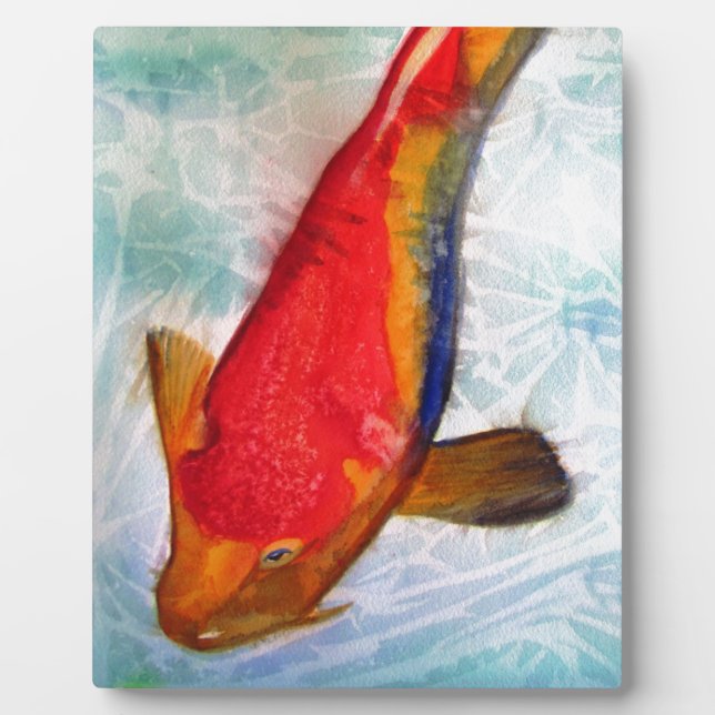 Plaque Photo Kohaku Koi poisson japonais aquarelle art (Devant)