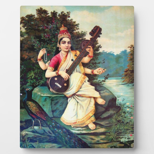 Plaque Photo La Déesse Saraswati Par Raja Ravi Varma (Devant)