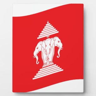 Plaque Photo Lao Erawan Trois Chefs D'Éléphant Drapeau Vague