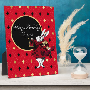Plaque Photo Lapin blanc dans la table d'anniversaire rouge
