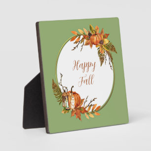 Plaque Photo Lapin d'automne et citrouilles avec texte personna