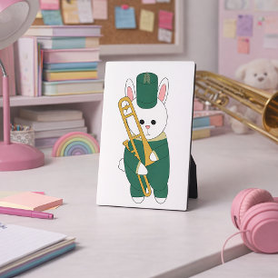 Plaque Photo Lapin Mignon Jouant du Trombone Groupe Vert Or