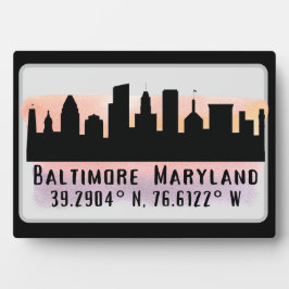 Plaque Photo Latitude et longitude de Baltimore Skyline