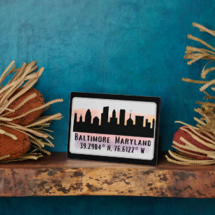 Plaque Photo Latitude et longitude de Baltimore Skyline
