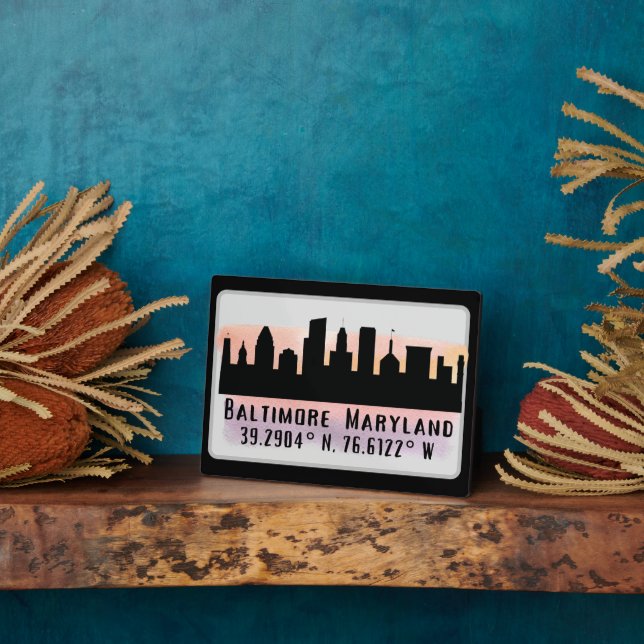 Plaque Photo Latitude et longitude de Baltimore Skyline (Côté)