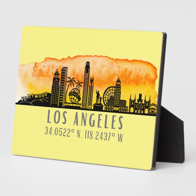 Plaque Photo Latitude et longitude de Los Angeles Skyline (Côté)